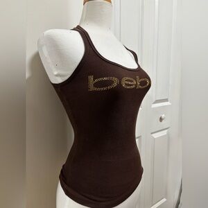Bebe Chocolate Brown Tank with Metallic Logo